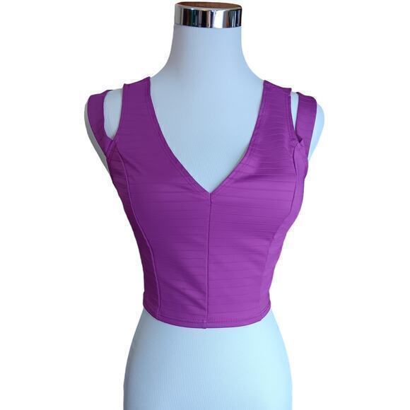 VINTAGE‎ Y2K Crop Top Size Small Purple Stretchy V-Neck Sporty - Picture 3 of 6